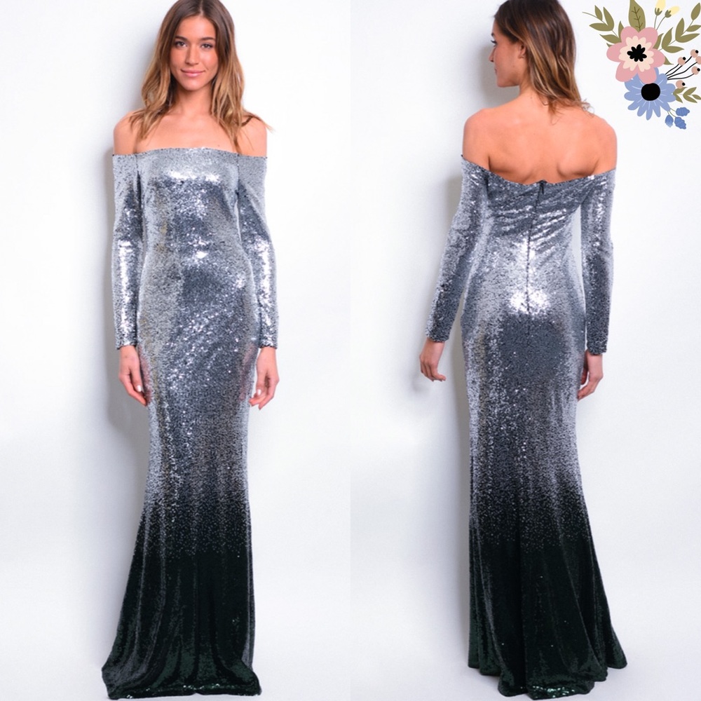 DONATED❗️ 🆕Off-the-Shoulder Maxi Silver Sequin Dress,S,M,L
